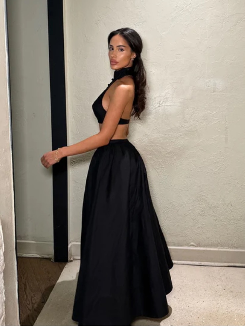 Black High-Waist Maxi Skirt Set